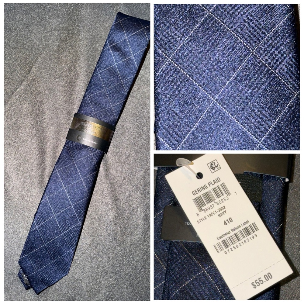 Alfani Mens Navy Blue Gering Plaid AlfaTech Stain Resistant Tie 1AFC1-3002